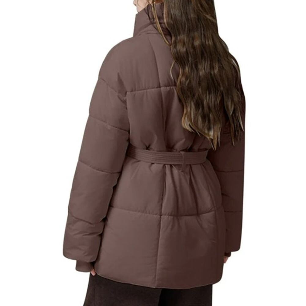 NWT ~ Women's Brown Puffer Jacket Belt & High Collar Winter Coat ~ Plus Size XXL - Picture 2 of 3
